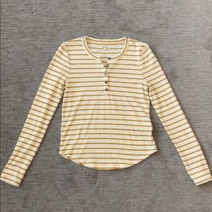 Madewell EUC white mustard stripe thermal henley S